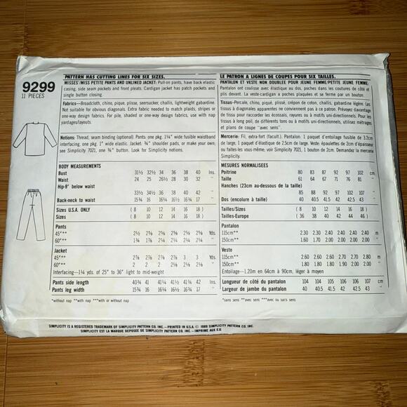 Vintage 1989 Simplicity Womens pattern 9299 Size 8-18 uncut - Picture 3 of 6